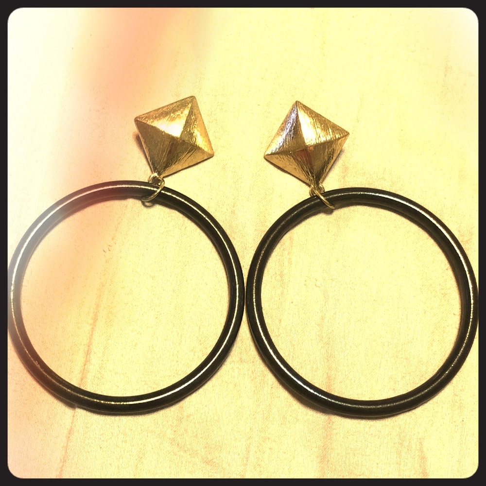 Gold and black drop hoop earrings